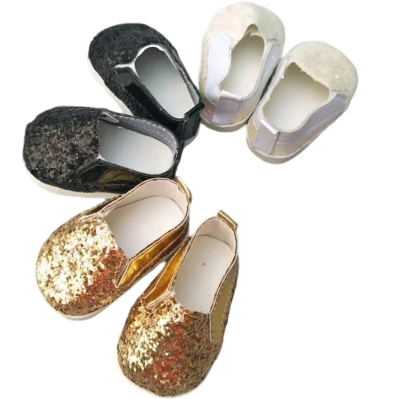 

Fits for 43cm Bebe Born Doll Casual Shoes Black Golden Color 18 Inch Girl Doll Sequin Sneackers Shoes Toys Shoes