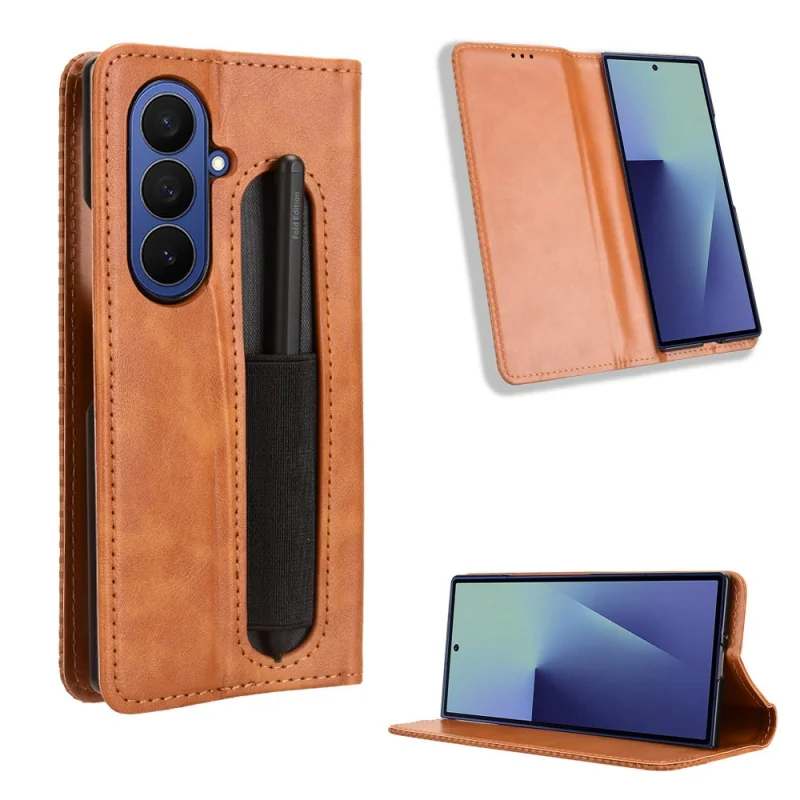 For Samsung Galaxy Z Fold 8 Ultra Case Pen Slot Luxury Flip PU Leather Vintage Wallet Cover For Galaxy Z Fold 8 Ultra Phone Bags