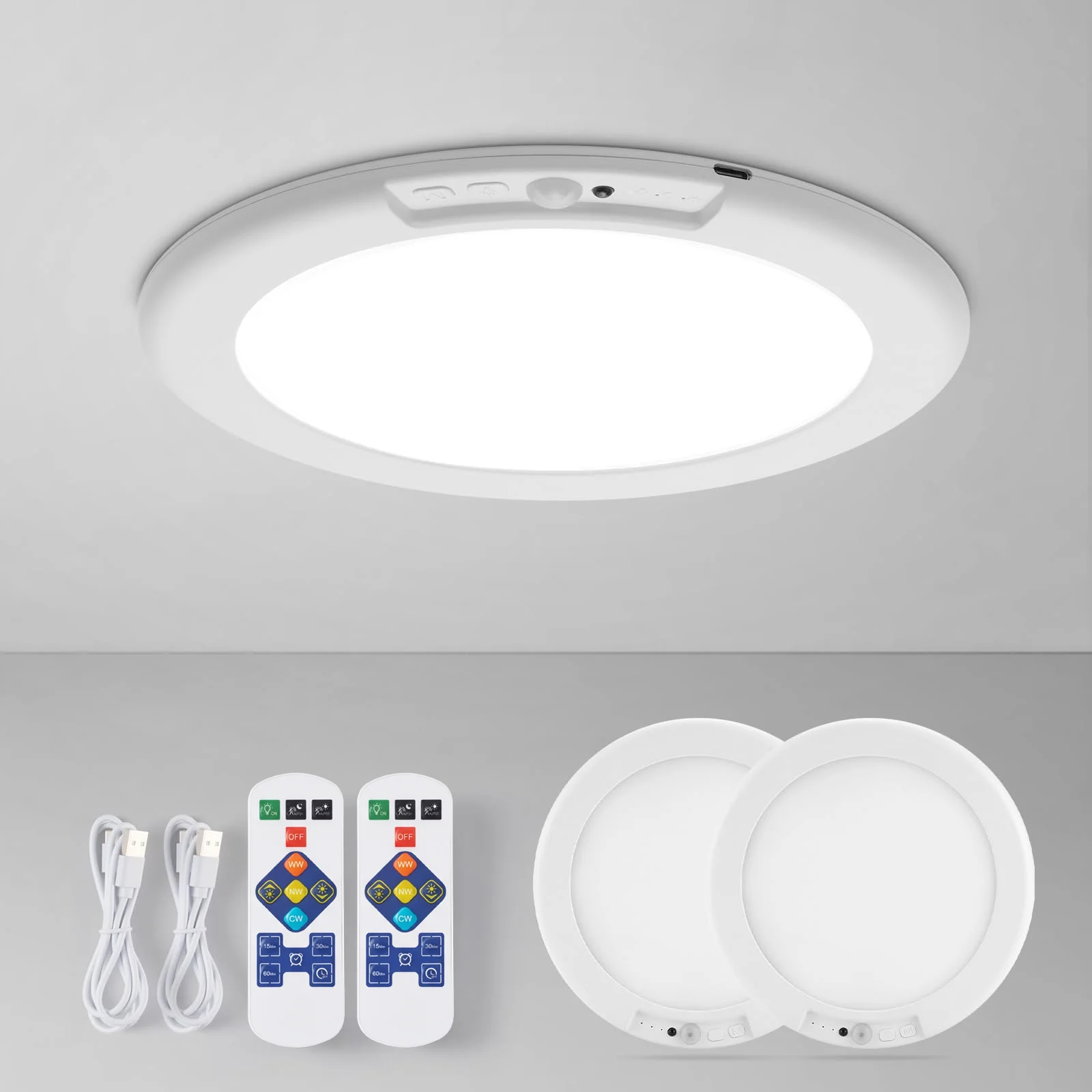 

1/2/4 шт. Перезаряжаемый потолочный светильник с пультом дистанционного управления, беспроводной, с датчиком движения, светодиодный потолочный светильник для коридора, спальни, ванной комнаты