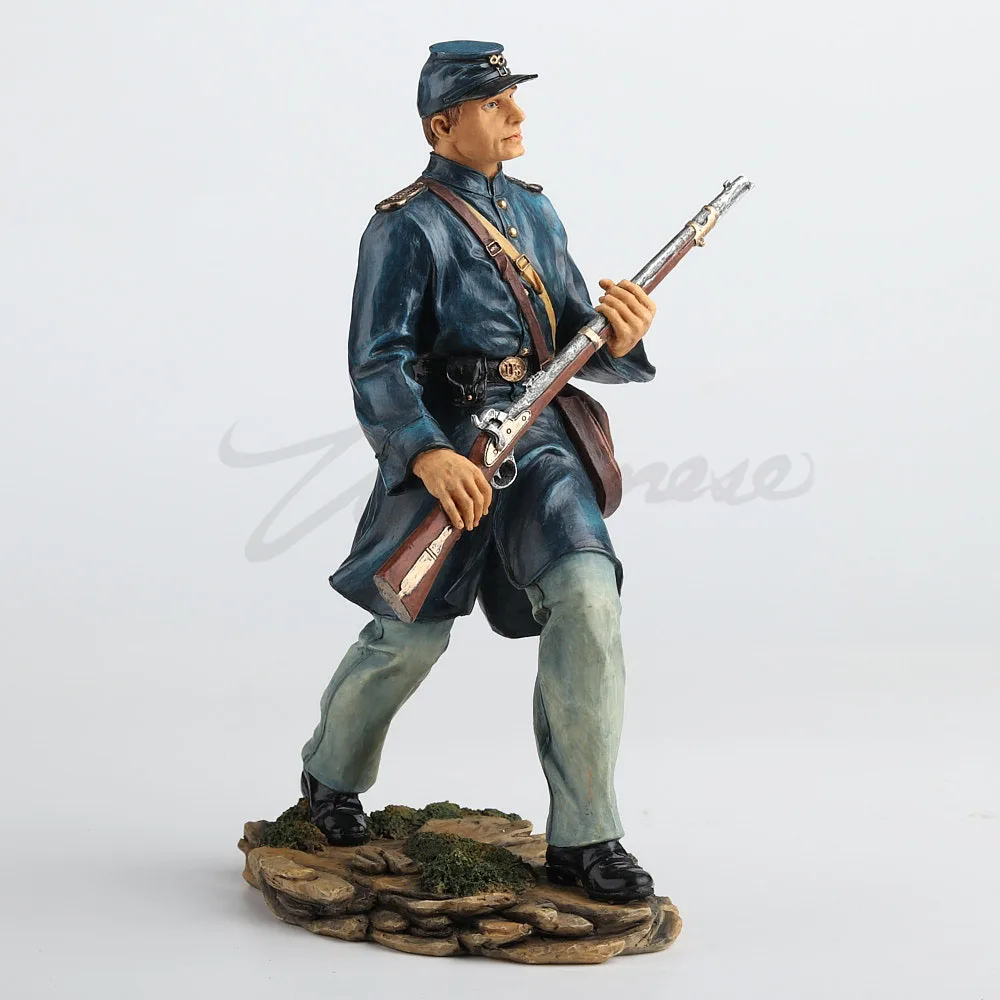 Resin American Civil War Union Infantry Soldier Figurine Vintage Military Rifleman Statue Historical Ornament Home Desktop Decor