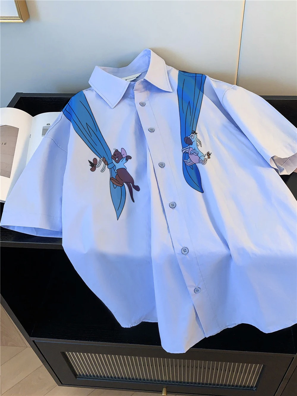 Losse ort Sve irt Koreaanse Sle Design Zomer Lui Paar irt Dames Heren Fun Anti-Aging Stand Kraag