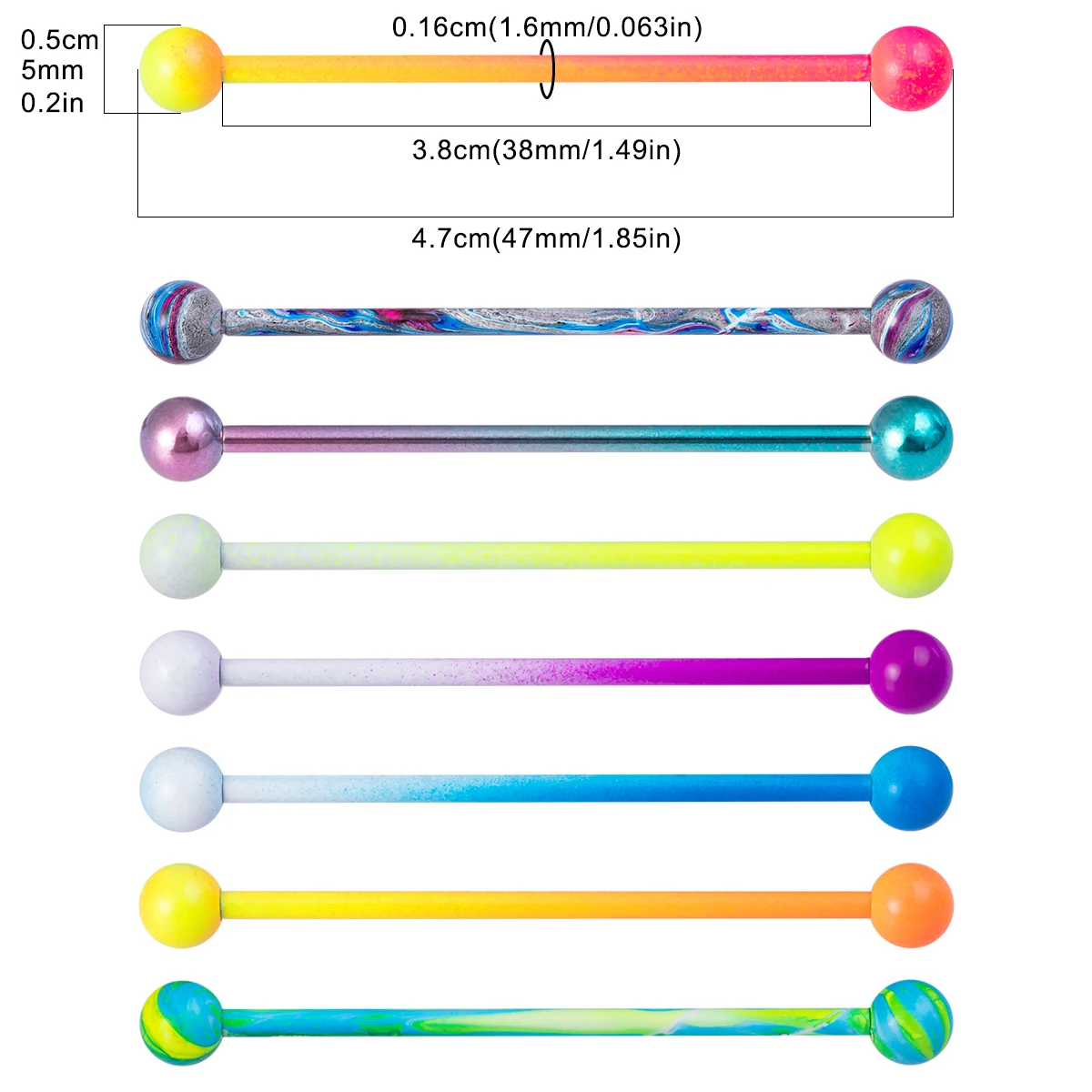 1/8pcs Colorful Industrial Piercing Earring Stainless Steel Industrial Barbell Body Jewelry 14 Gauge Random Color