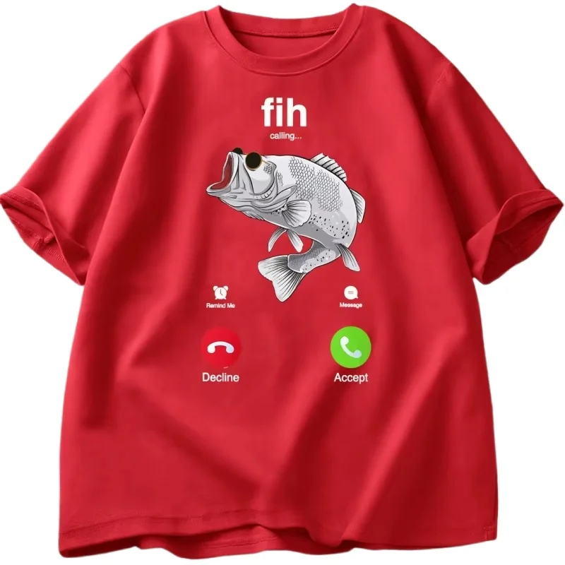 Fih الدعوة تي شيرت مضحك الأسماك يدعو سخيف تي شيرت الأسماك بون قميص للصيادين ملابس رجل عادية القطن قصير الأكمام بلايز #5