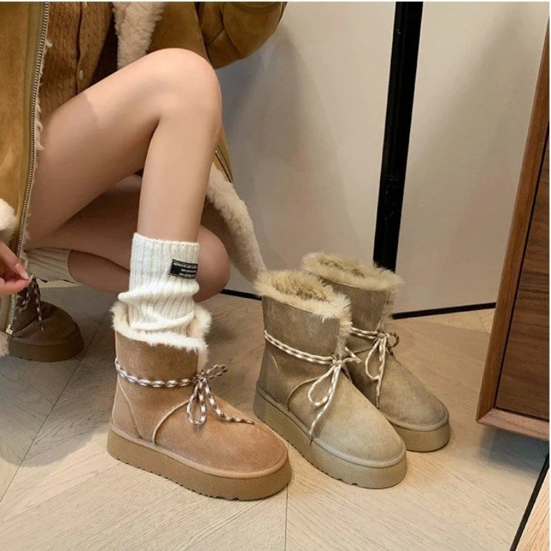 

Winter New Lace Up Midsole Fashion Boots Women Retro Style Versatile Snow Boots