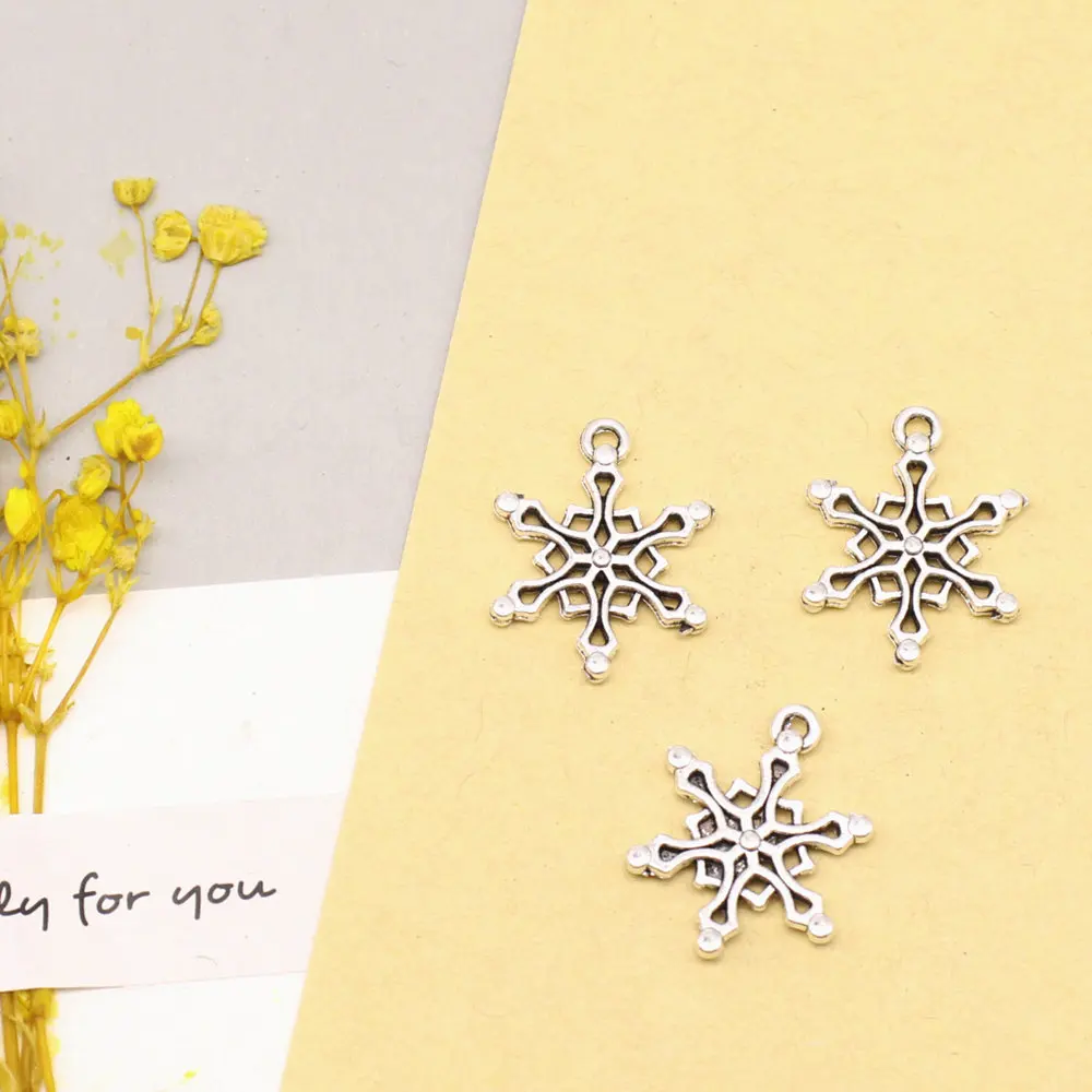 Snowflake Charms Pendants Jewelry Making Bag Accessories Best Friends Jewelry 16x20mm 10pcs Antique Silver Color