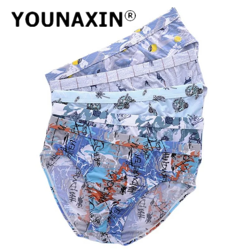 

5 Pcs Men Big Size Briefs Ice Silk Knickers Undies Print Panties Bottom Shorts Underwear Gay Sexy Lingerie L XL 2XL 3XL 4XL 5XL