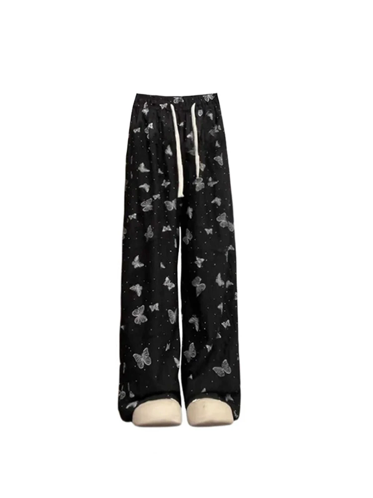 Women's Black Gothic Y2k Oversize Pants Harajuku Streetwear Emo Pants 2000s Aesthetic Vintage Butterfly Trousers Fashion Clothes