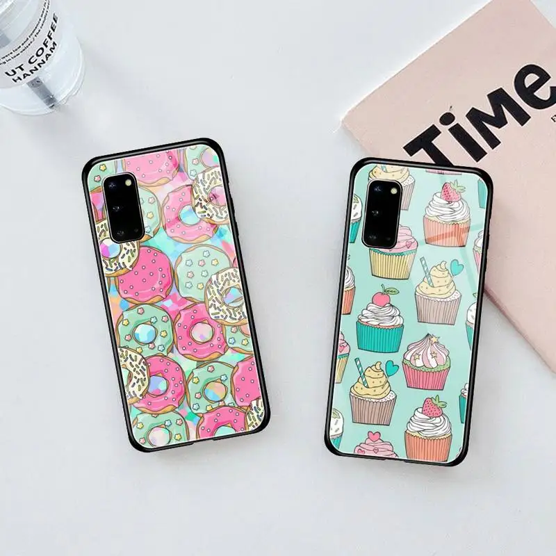 Cartoon Ice Cream Cute Donuts Phone Case Tempered Glass For Samsung S8 9 10 S20 21 22 30 Ultra Note 8 9 10 pro edge plus coque