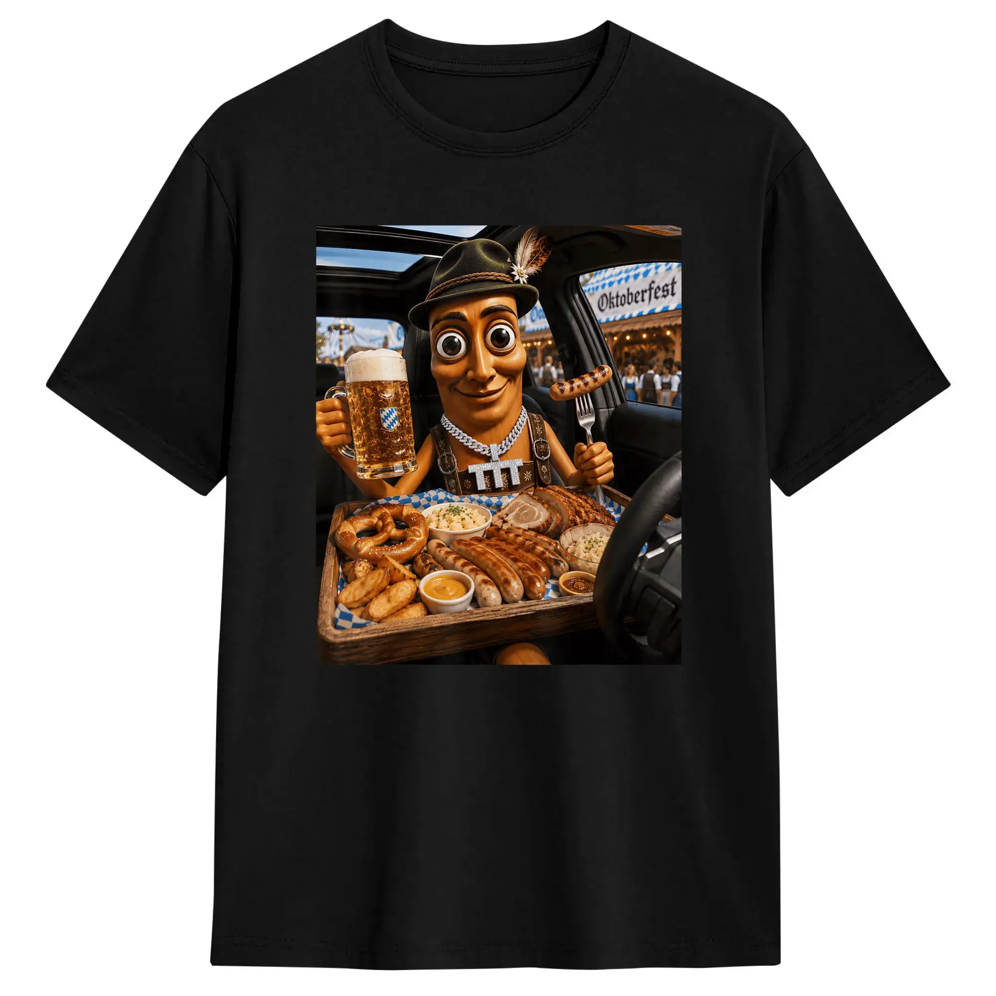 Men's Drive Thru Oktoberfest Feast Tung Sahur Car Mukbang Brainrot T-Shirts Cotton Clothing Summer Vintage Short Sleeves T-Shirt