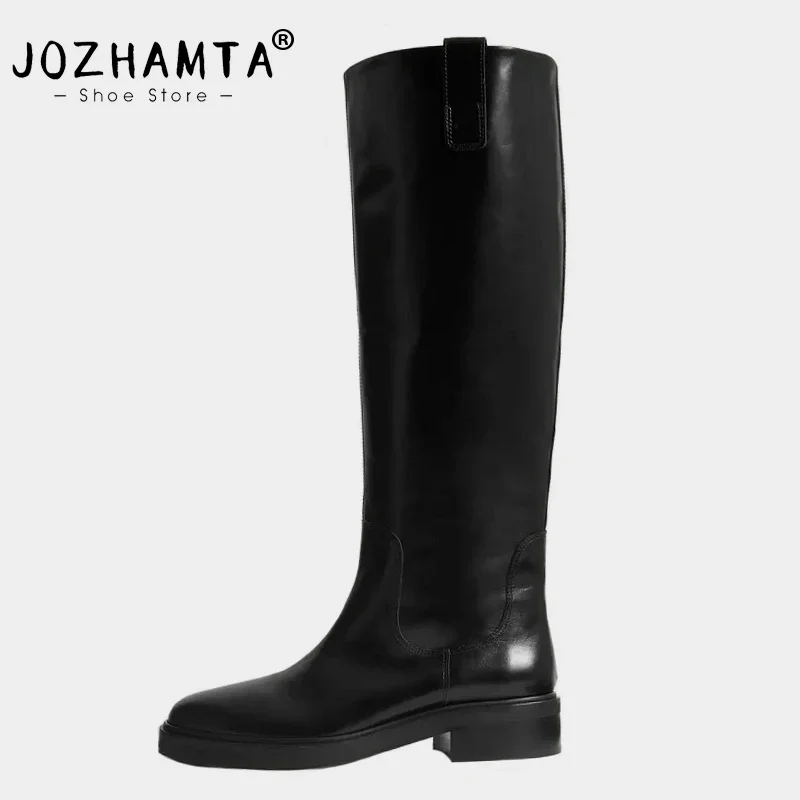 JOZHAMTA Size 34-43 Women Knee Boots Real Leather Thick Heels Winter Shoes Woman Platform Boots Casual Business Brand Long Boots