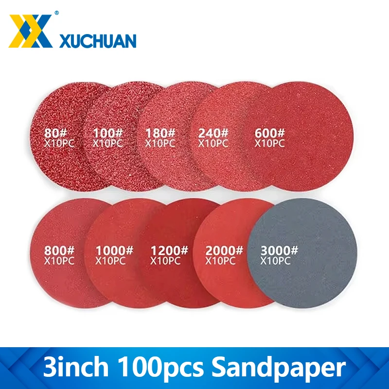 100 Stück 3 Zoll 75mm Schleifpapier 80-3000 Körnung Klett-Schleifscheiben für Bohrmaschine Schleifer Rotationswerkzeuge und Holzpolitur
