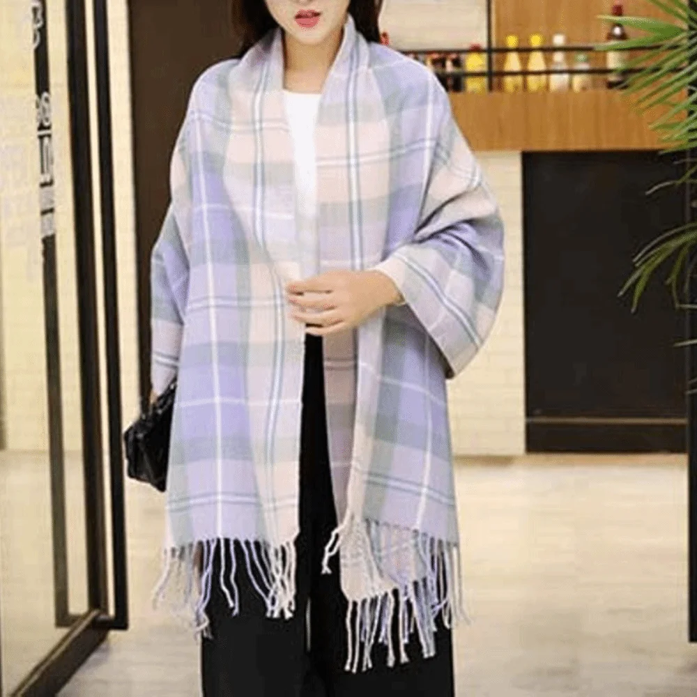 

Мягкий классический клетчатый шарф контрастного цвета, вязаная шерстяная шаль в корейском стиле, полиэстер, морозостойкий длинный шейный платок с кисточкой для улицы
