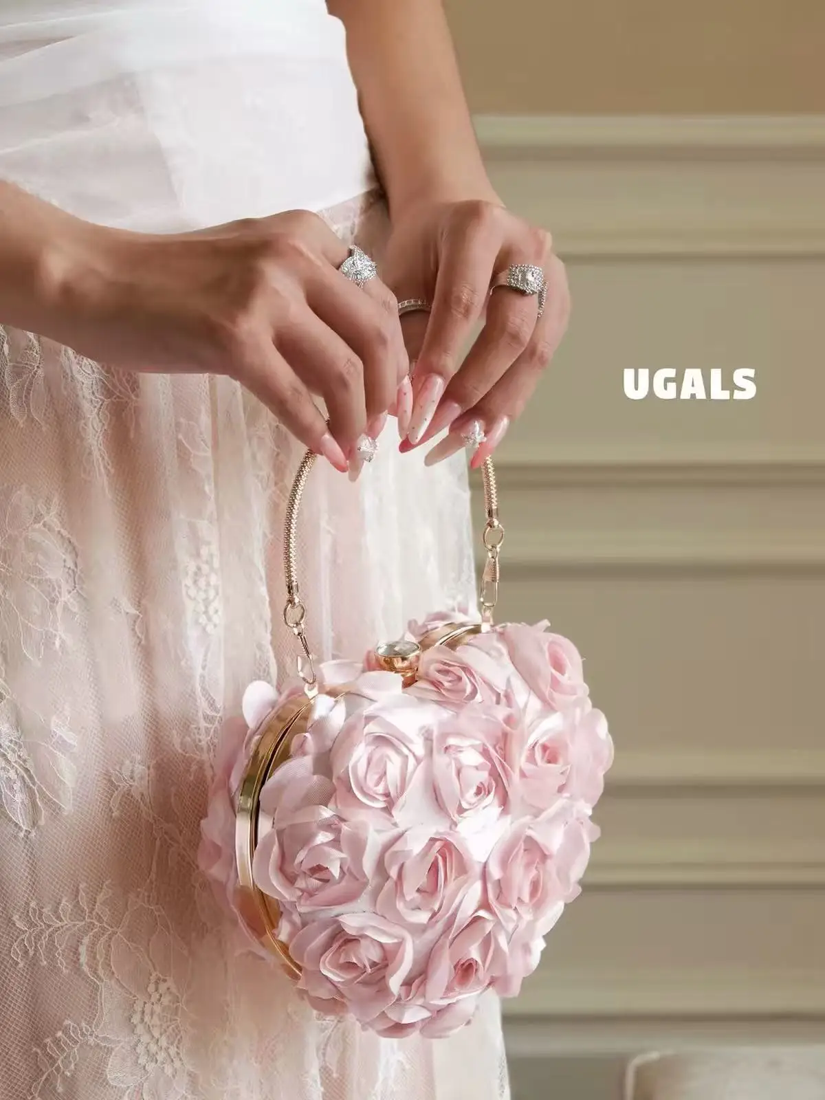 Fashion Pink Rose Floral Evening Bag Luxury Satin Exquisite Women Handbag Wedding Party Banquet Clutch Purse Cross body Bag