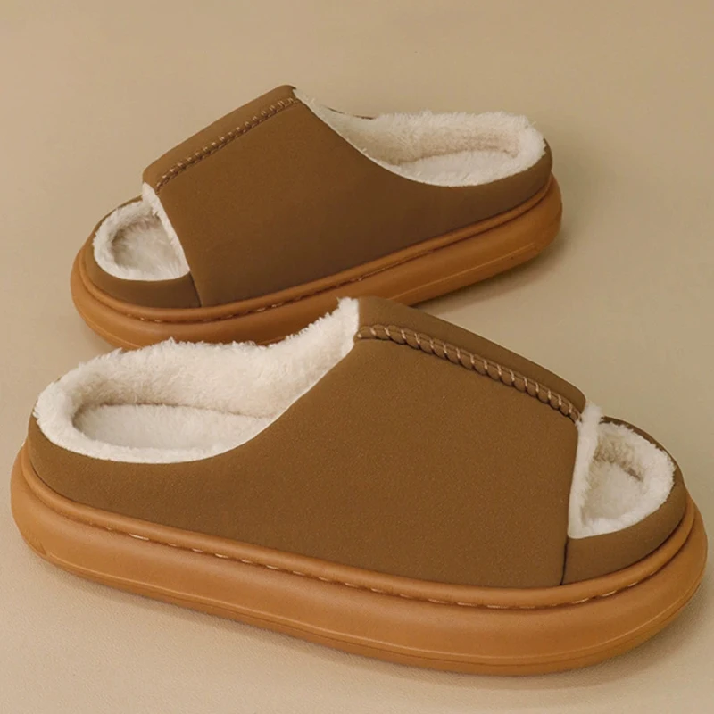 قصيرة أفخم اللمحة تو النعال للنساء فو الجلد المدبوغ سميكة القاع نِعال من الفراء امرأة شتاء 2025 داخلي الراحة أحذية المنزل الدافئة
