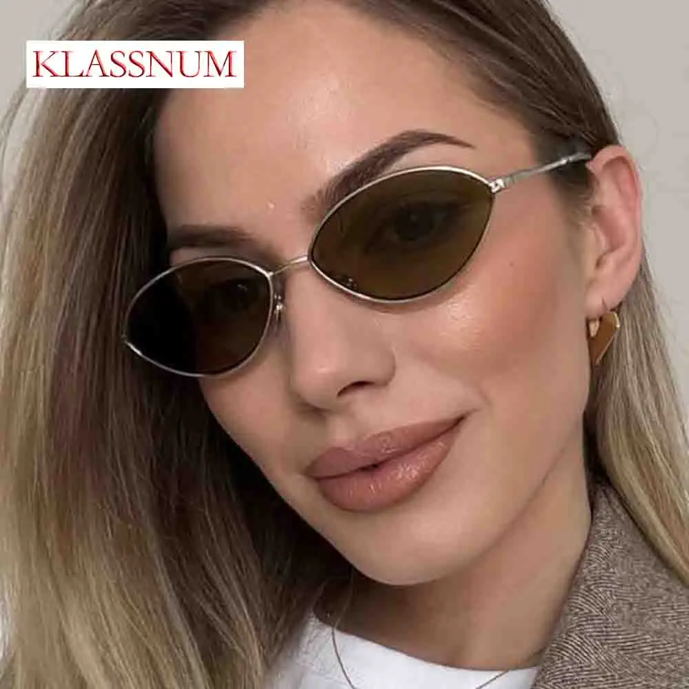 

KLASSNUM 90s Vintage Luxury Brand Design Metal Cats Eye Sunglasses Women Sexy Small Frame Shades Oculos De Sol UV400