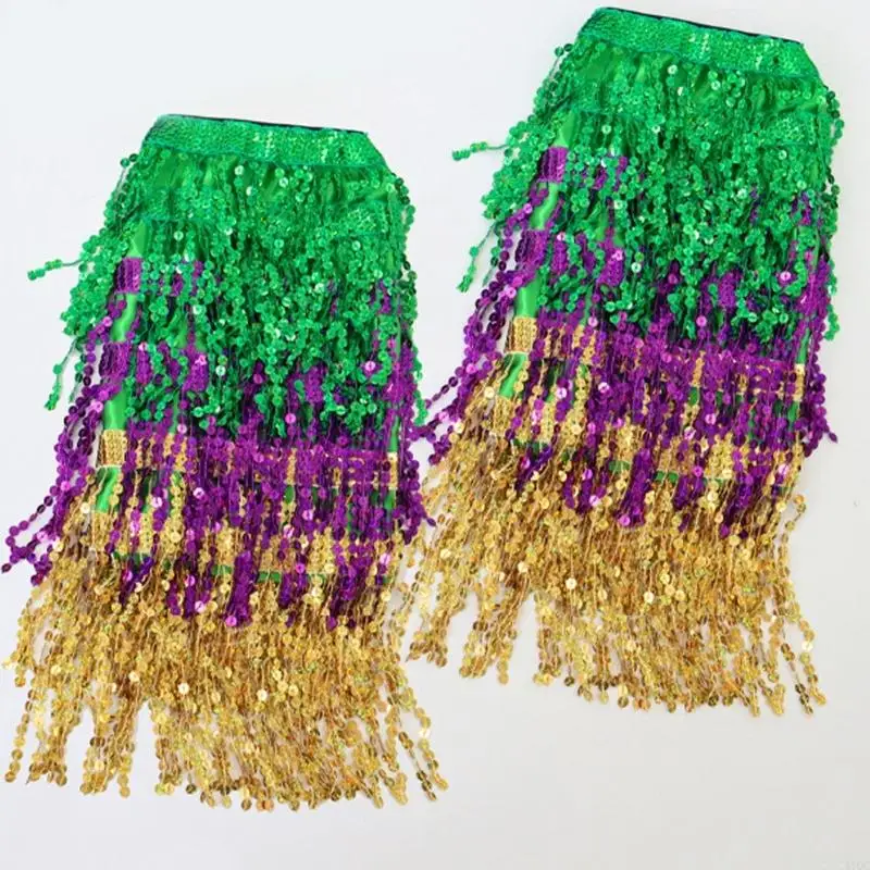 2025 Nieuwe Mardi Gras Outfit Voor Vrouwen Fringe Kwasten Pailletten Wrap Rok Halloween Kostuum Accessoire Buikdans Hippe Sjaal