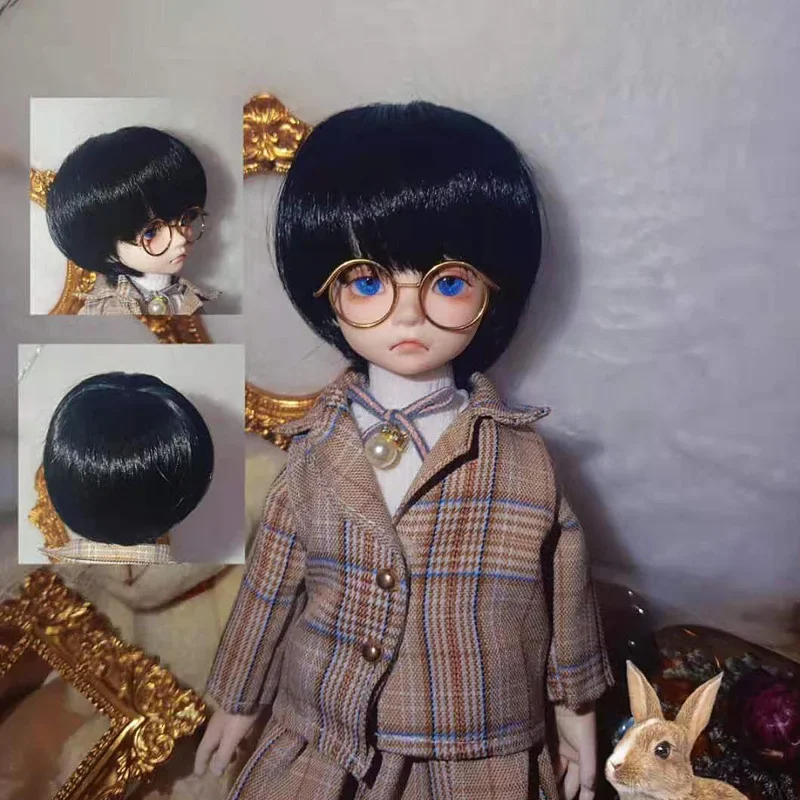 28cm Doll's Accessories Black/ Brown Short Hair 1/8 1/6 Bjd Doll Wig Straight Hair/wavy Curls