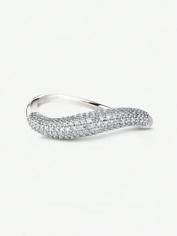 925 Sterling Silver Zircon Wave Shape Ring For Women Daily Wear Outfit Anniversary Engagement Party High Quality Fine Jewelry