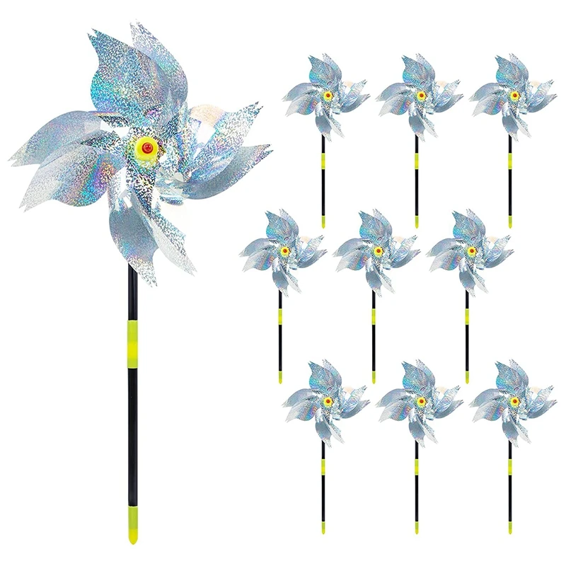 

10 Pack Bird Repellent Scare Pinwheels, Bird Reflective Deterrent Pinwheel Device Outdoor Birds Away For Lawn