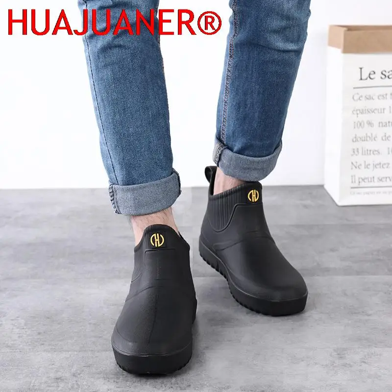 Men Womens Low Rain Boots Rubber Sole Galoshes Fishing Boots Short Gumboots Rubber Rainboots Man Garden Boots Chelsea Booties