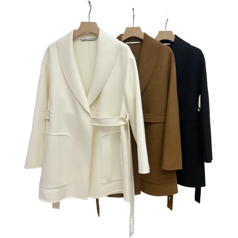 

23 Autumn and Winter New New Cashmere Coat Black Milky White Brown Top Quality feminino wool coat women