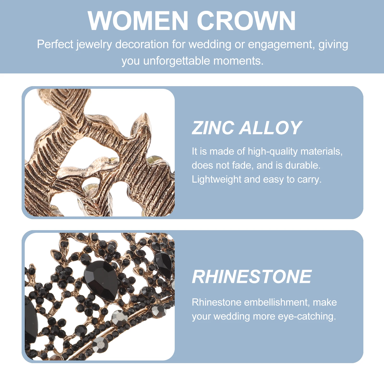 

1pc Vintage Styled Crown Headwear Black Alloy Bridal Headdress For Wedding Party Carnival Bar Dress Up Artificial