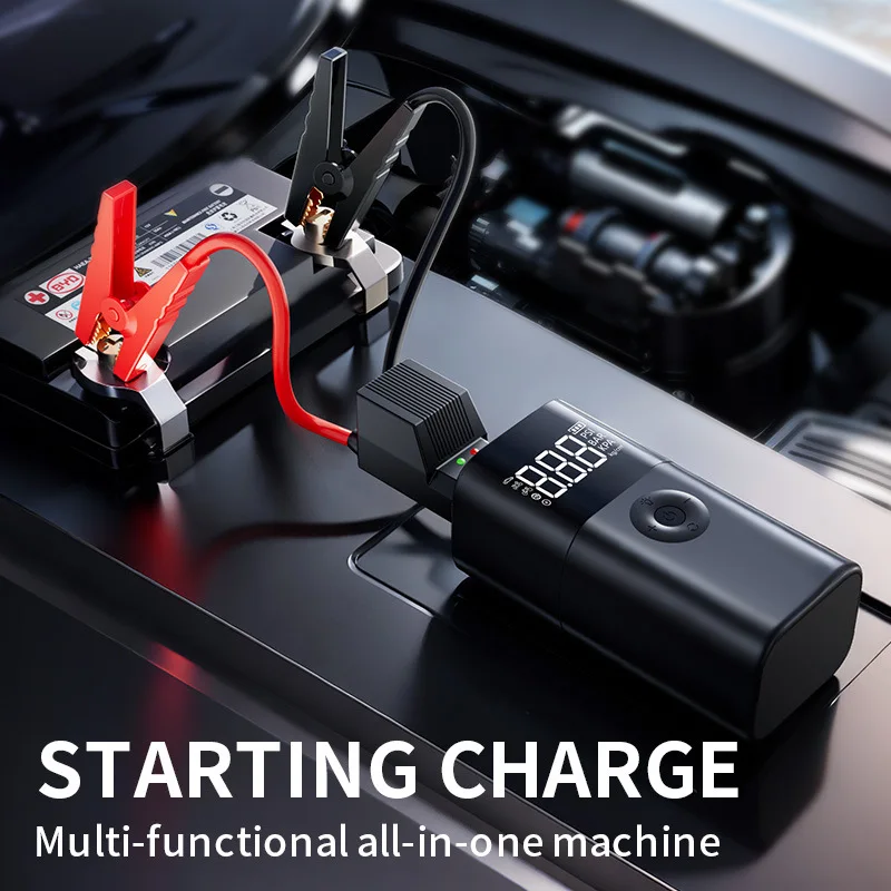 Car Jump Starter Air Pump Power Bank LED Lighting Portable Air Compressor 12V Cars Battery Starters Starting Auto Tyre Inflator