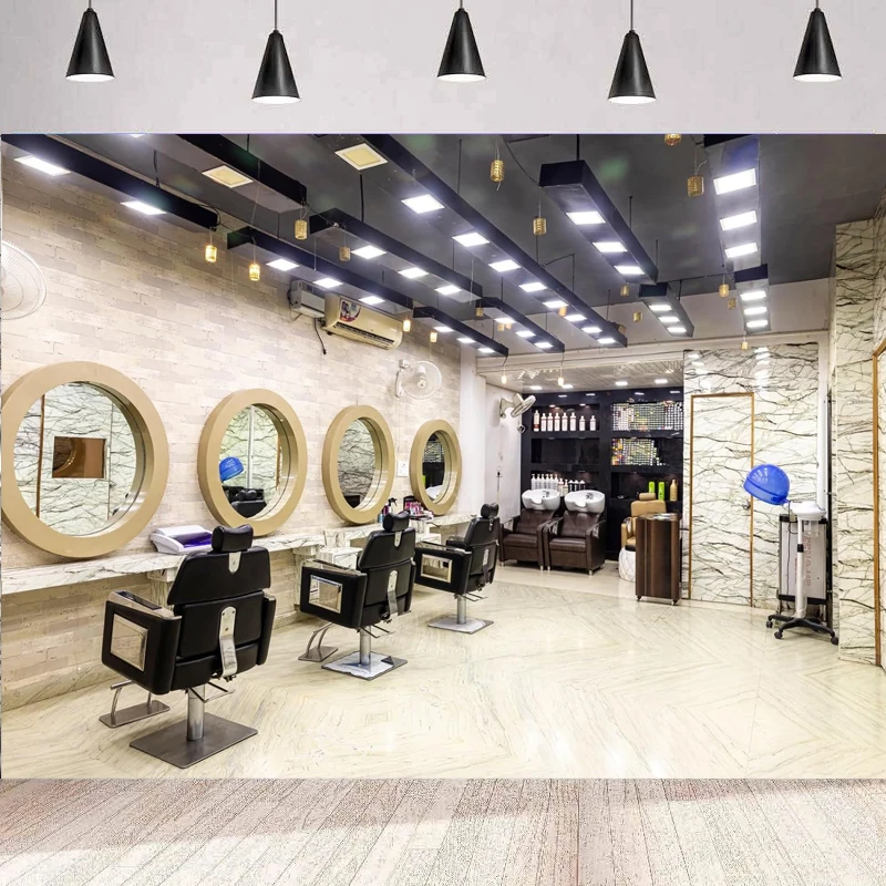 Modern Barber Shop Photography Backdrop Hair Salon Hairstylist Haircut Barber Chair Mirror Background Wall Poster Banner Decor