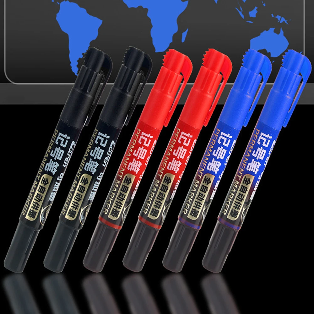 10Pcs/Set PermanentMarker Pen Fine Point Waterproof Markers Thin Nib Crude Nib Black Blue Red Ink 1.2mm Tip Marker Pens