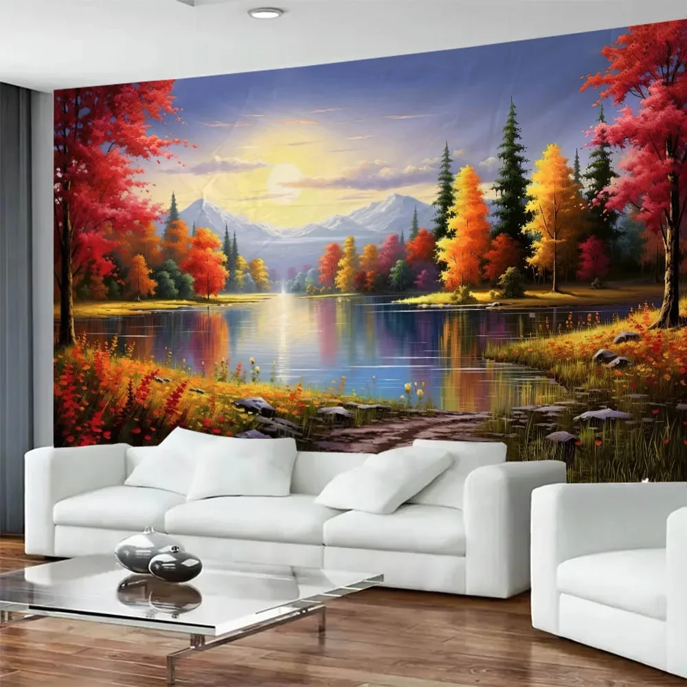 Serene Dreamy Mountain Landscape River Tapestry Wall Hanging Art for Living Rooms Bedrooms Home Decor Nature-Inspired Design