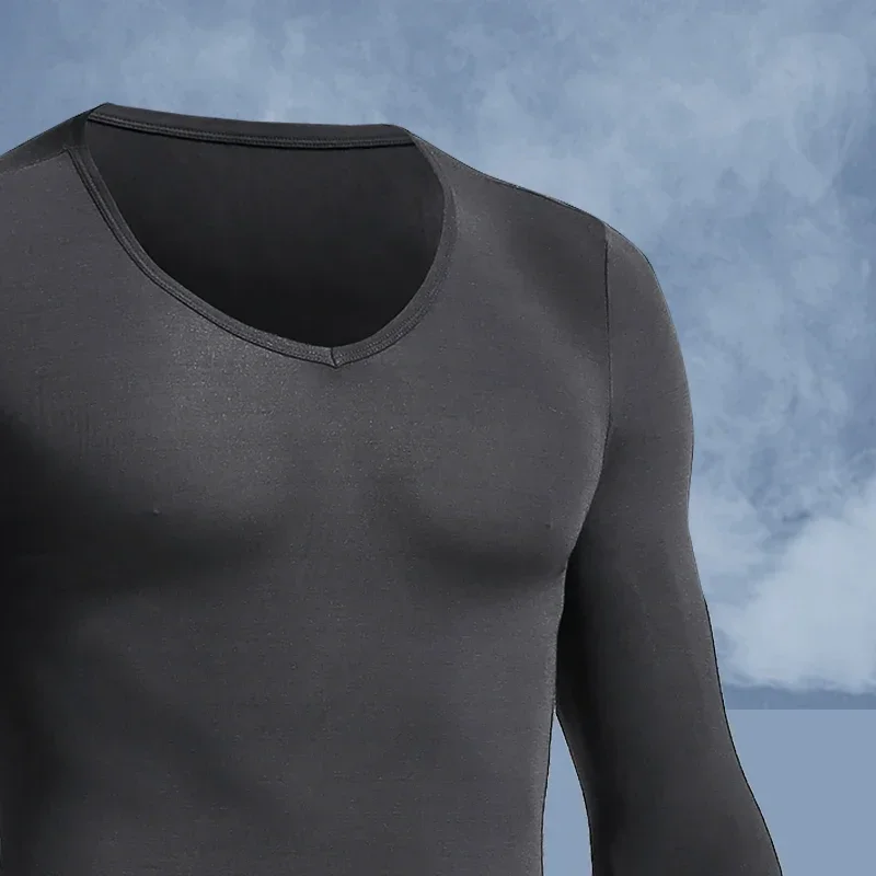 1pc Men's thermal underwear Modal V-neck round neck thin autumn slim long sleeve base shirt autumn men's top