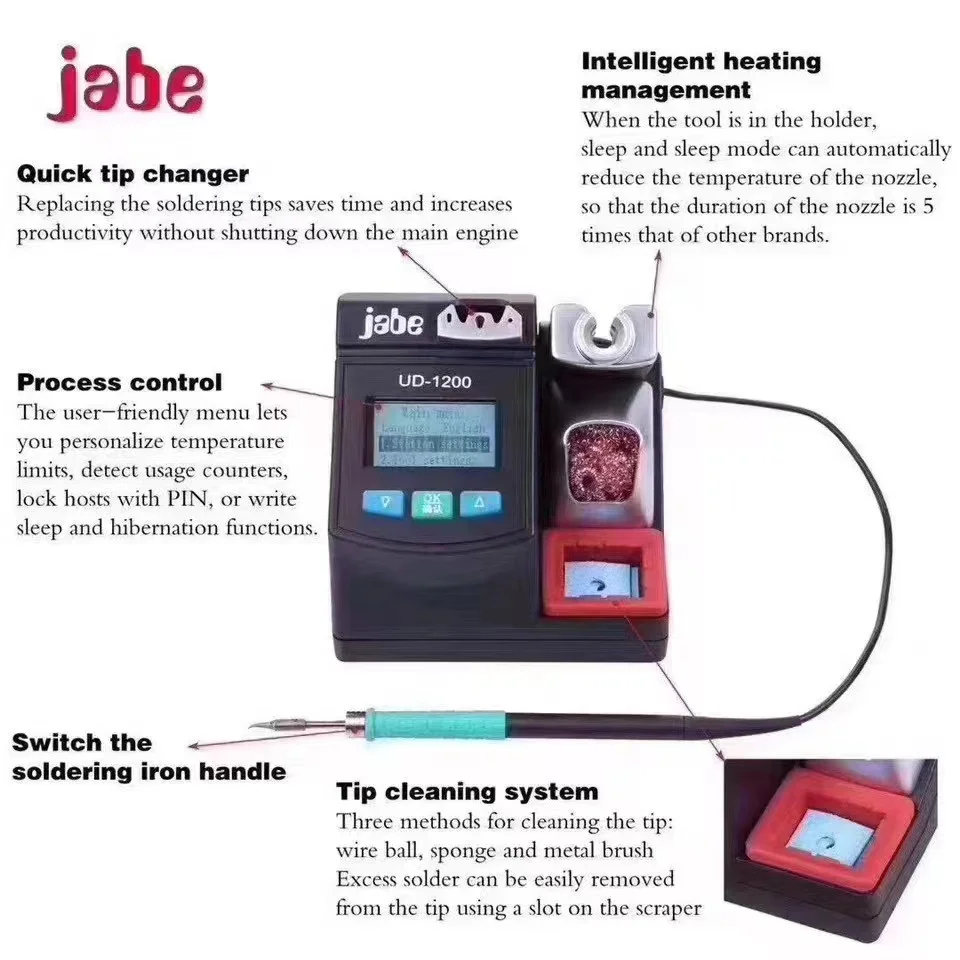 Jabe UD-1200 Soldering Bebas, Untuk C245, T245, 2.5S, Pemanasan Pemanas, Soldering Mainan Ganda, Soldering