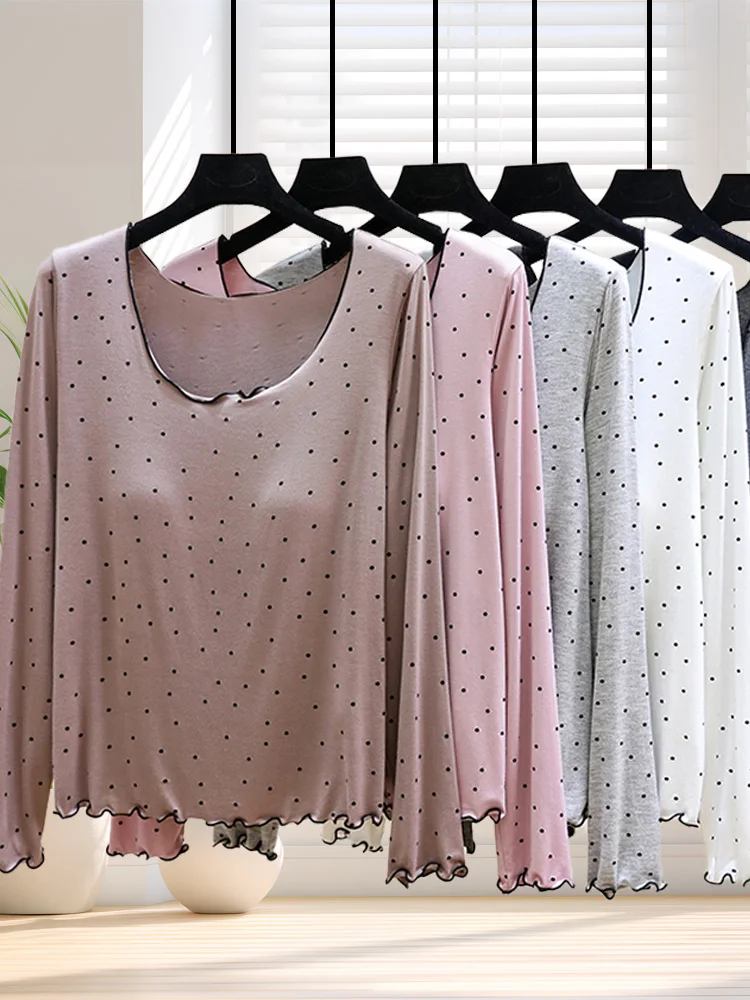 Loose Fit Long Sleeve Modal T-Shirt Women's Casual Style with Chest Pad Slimming Top plus Size No Need to Wear Bra Base Layer