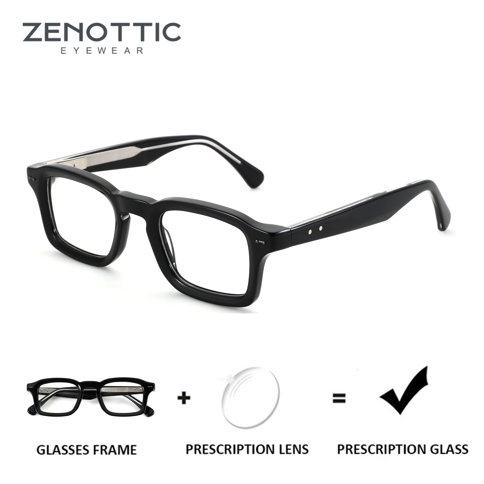 ZENOTTIC (S Size) Rectangle Prescription Glasses For Man Fashion Acetate Photochromic Progressive Optical Lenses With Recipe