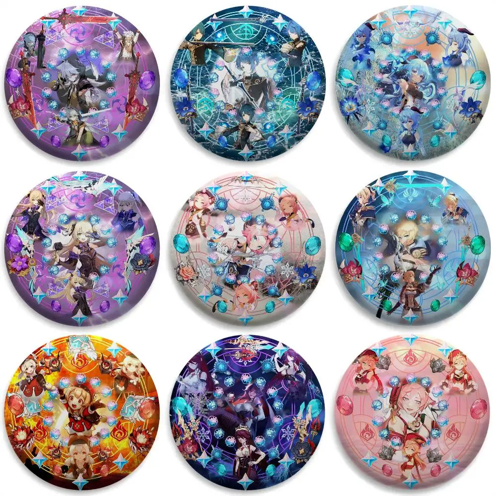 

Genshin Impact Raw Stone Badges Round Exquisite Badge Brooches Creative Pins For Clothes Hat Backpack Gift Accessories