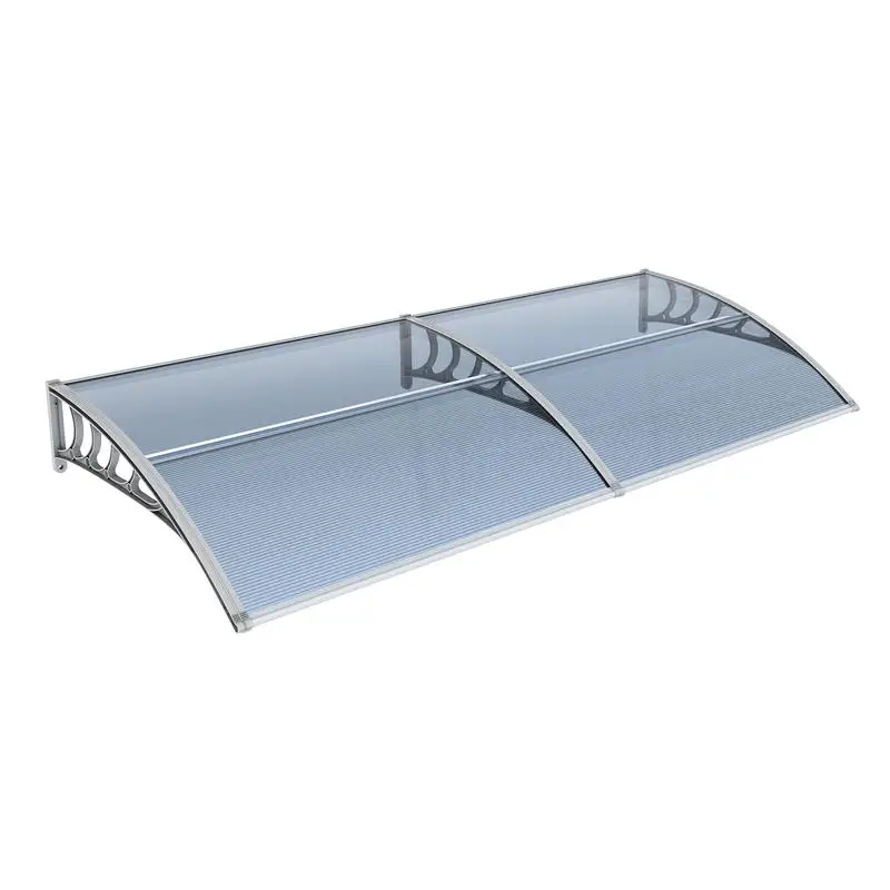 

38*80in Rain Awning, Gray-blue Sheet with Gray Bracket, PP Bracket, Polycarbonate Sheet, Front and Rear Aluminum Strips