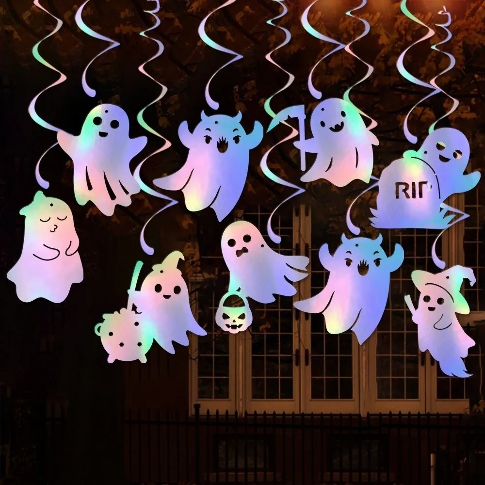 

Colorful Halloween Ceiling Ghost Swirl Paper Double Sided Ghost Hanging Garland Spooky Halloween Decoration
