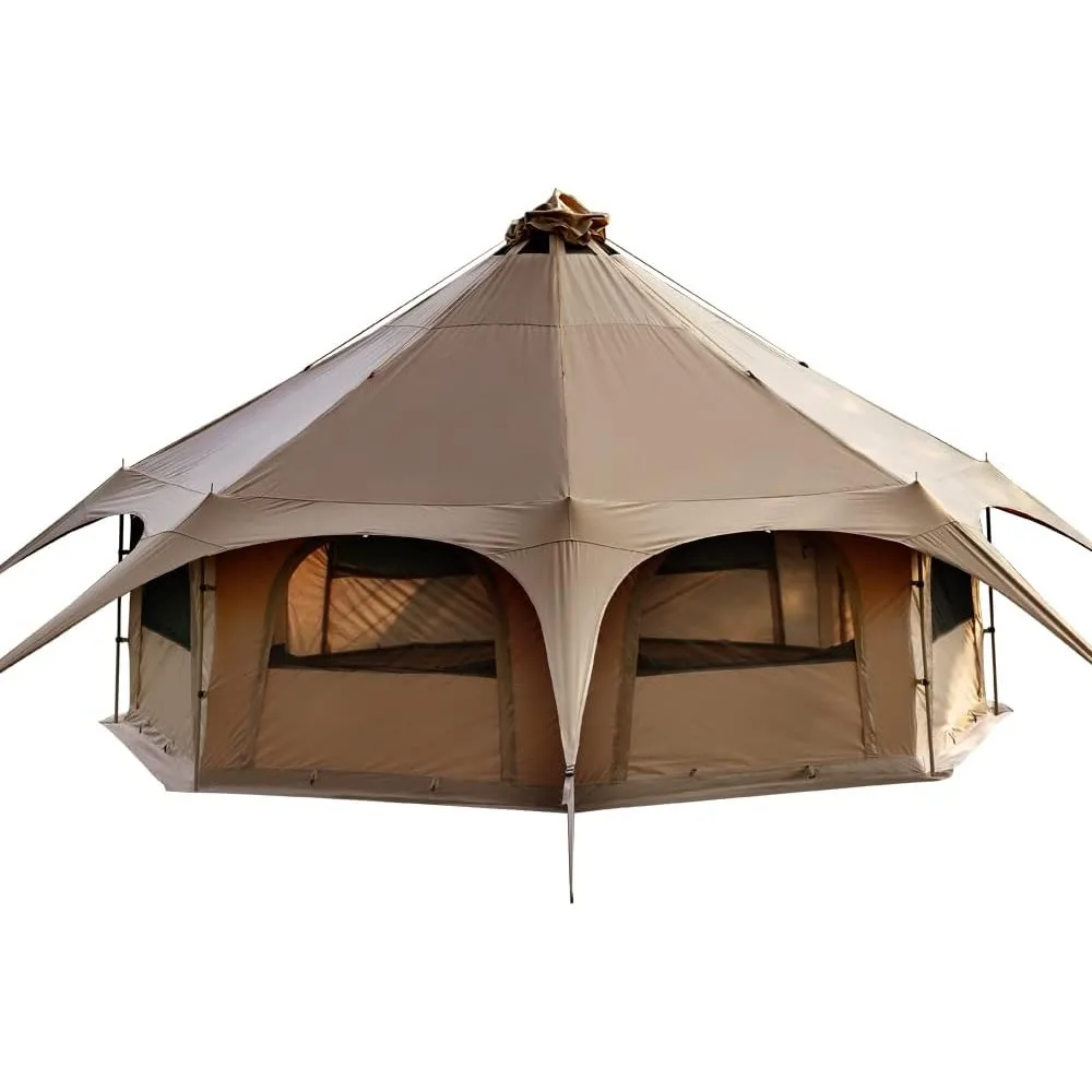 

Family Glamping Bell Tent 16.4ft High with 9.2ft Diameter, Removable Floor and Stove Jack for Outdoor Camping