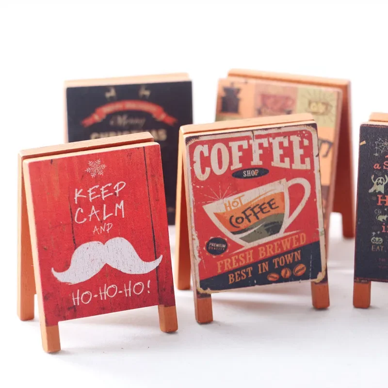 Mini Store Coffee Signboard Dollhouse Wooden Signs Blackboard Paint Miniature Items Christmas Halloween Dolls House Accessories