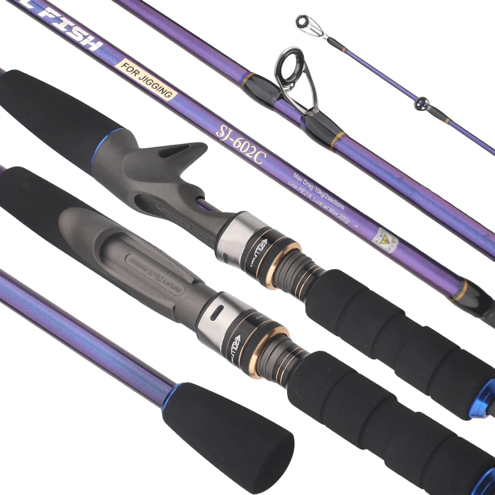 ROLLFISH Boat Carbon Fiber Light Jigging Fishing Rod Spinning Casting Lure Fishing Rod Saltwater 2 Sections 1.68-1.98m
