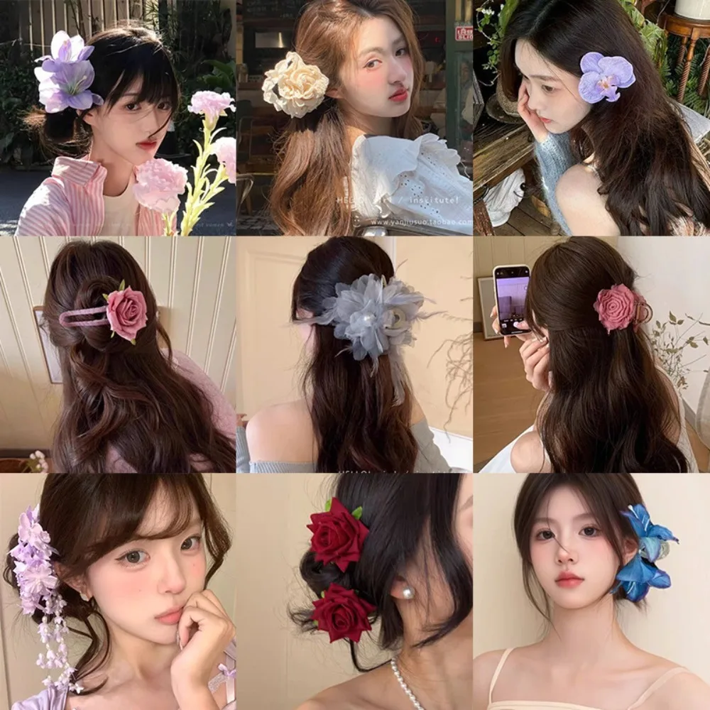 

Super fairy atmosphere simulation lily flower hairpin beautiful high sense back head disc hair shark clip hair grab headdress