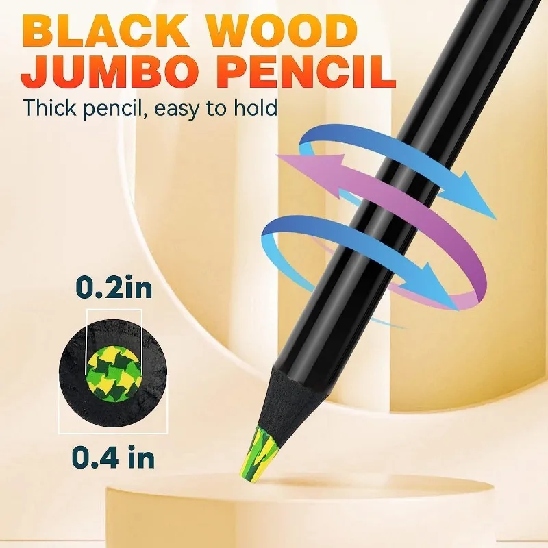 8/12Pcs Rainbow Core Black Wood Thick Rod 12-color Starry Sky Color Pencil Children's Art Painting Graffiti Color Pencil