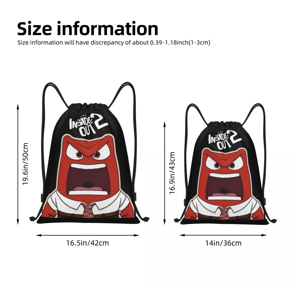 Inside Out Emotions Anger Drawstring Backpack Sports Gym Sackpack Cartoon String Bags for Exercise