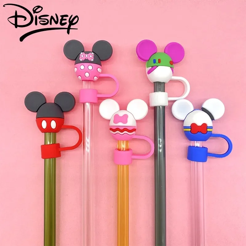 Disney Mickey Mouse Straw Covers Cartoon Decoration for Stanley Cup Soft Accessories Cute Anime Party Drinking Dust Cap Stopper