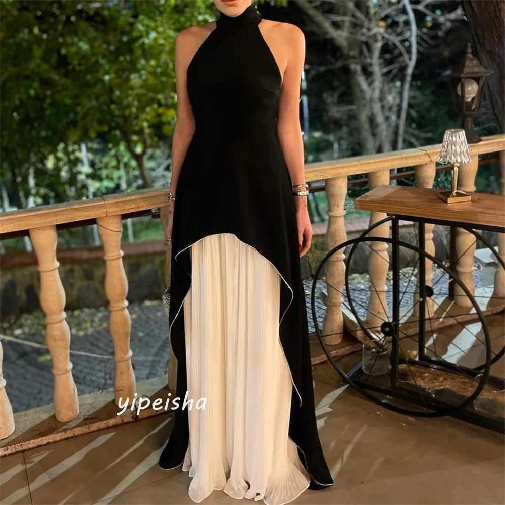 Prom Dress Saudi Arabia Satin Draped Ruched Celebrity A-line High Collar Bespoke Occasion Gown Long Dresses