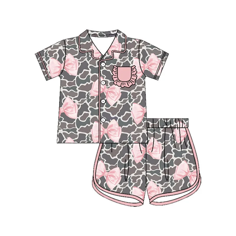 Little Girls Camouflage Mallard Ducks Clothes Short Sleeve  Kids Sleepwear Suit Pajamas Shorts Outfits