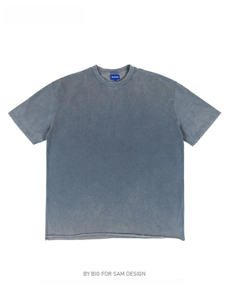 

Мужская футболка с коротким рукавом в американском стиле, свободного кроя, с эффектом потертости, молодежная, модная, хлопковая, с круглым вырезом, трендовая базовая модель.