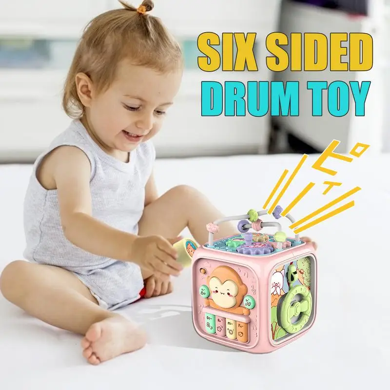 Activity Cube Kids Activity Cube Portable Musical Drum Shape Sorter Multi-purpose Toddler Learning Toy Portable Musical Drum