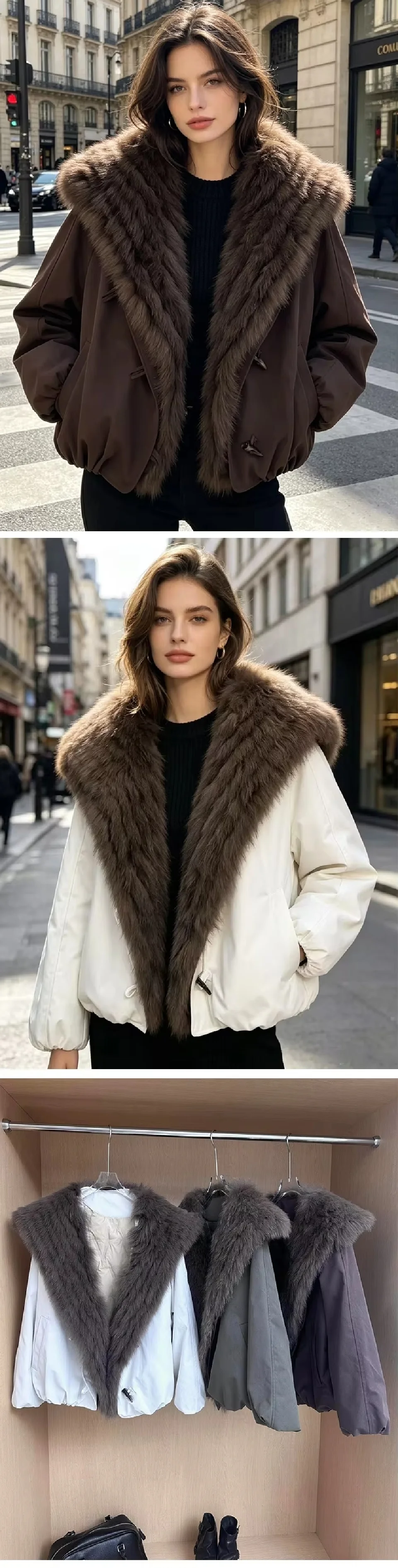 Fur Jackets Winter Natural Real Fox Fur Coat Detachable Collar Short Coat Women Loose White Duck Down Jacket Warm Fur Parka