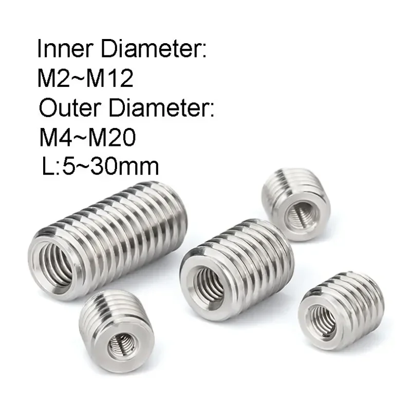 304 Stainless Steel Inside Outside Thread Adapter Screw M4 M5 M6 M8 M10 M12 M14 M16 M20 Wire Thread Insert Sleeve Conversion Nut